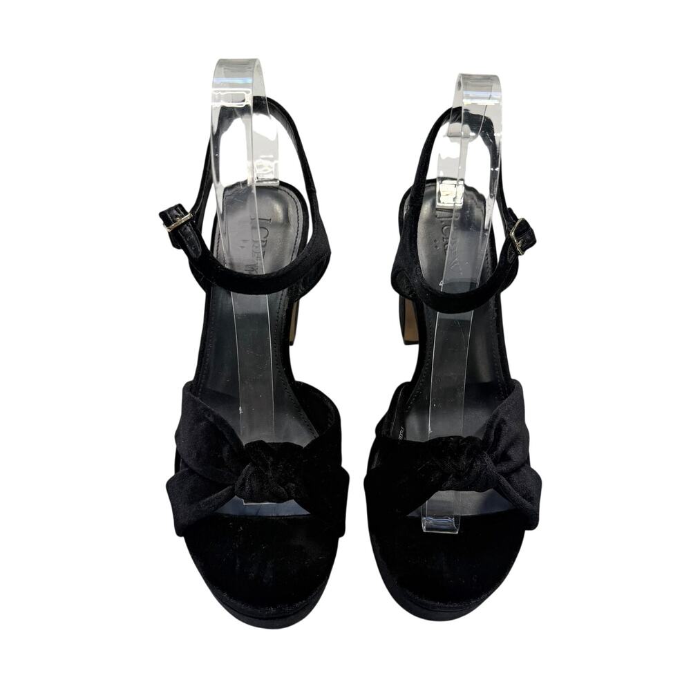 J.Crew Black Velvet Platform Heels Women’s 8 Block Heel Ankle Strap Sandals - Picture 3 of 10